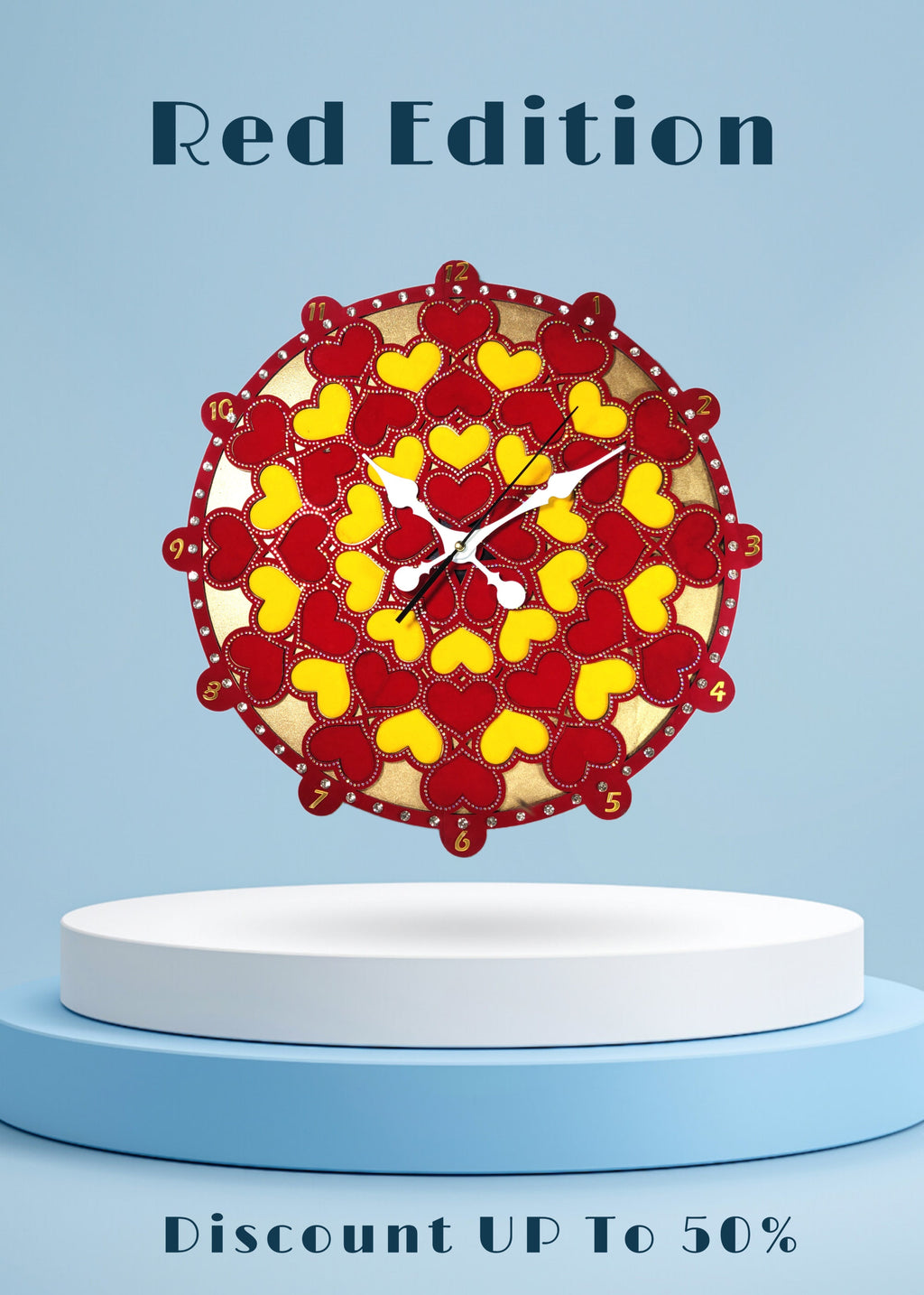 HeartBloom Wall Clock – 18” Red Edition with Artistic Heart Design