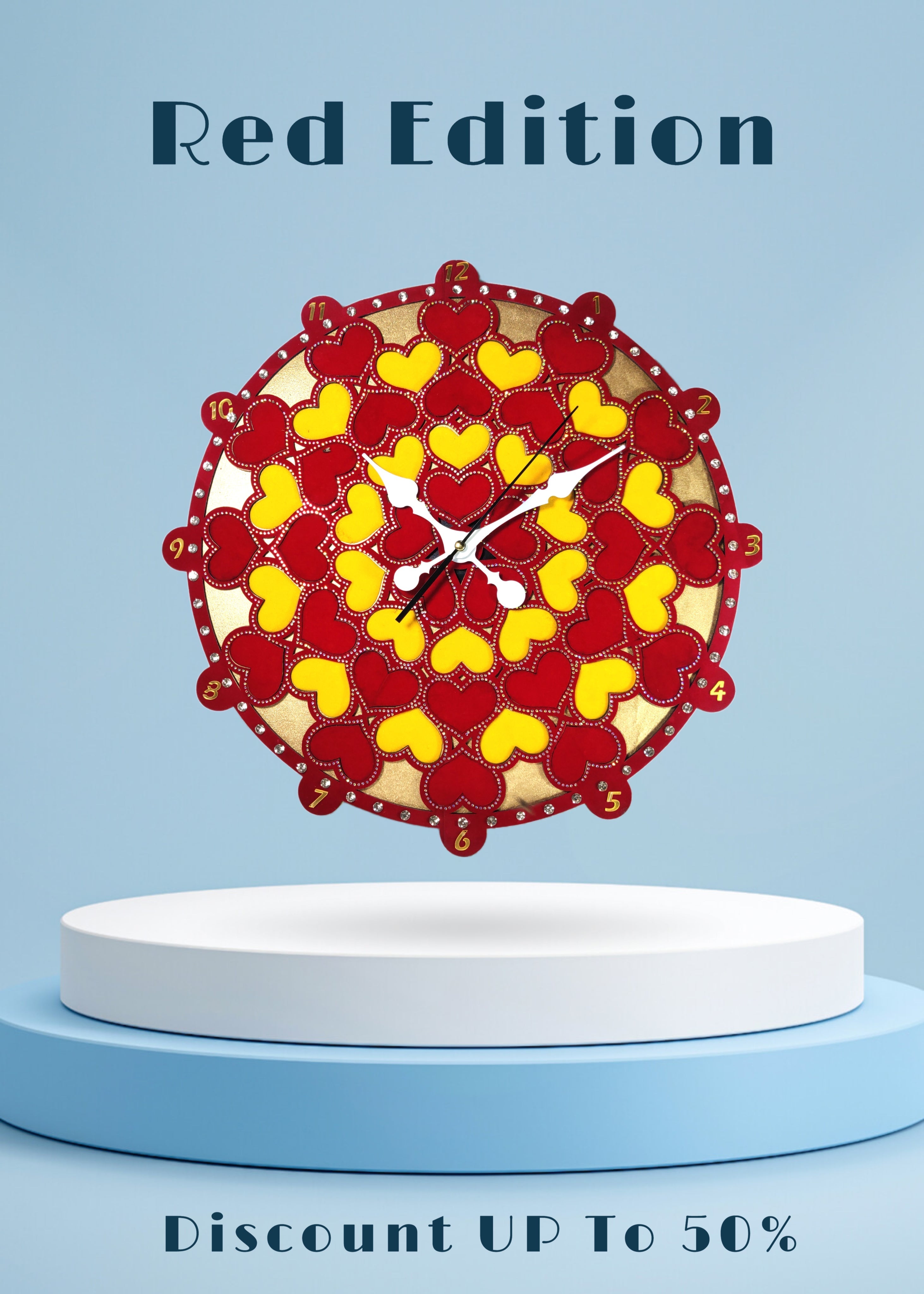 HeartBloom Wall Clock – 18” Red Edition with Artistic Heart Design