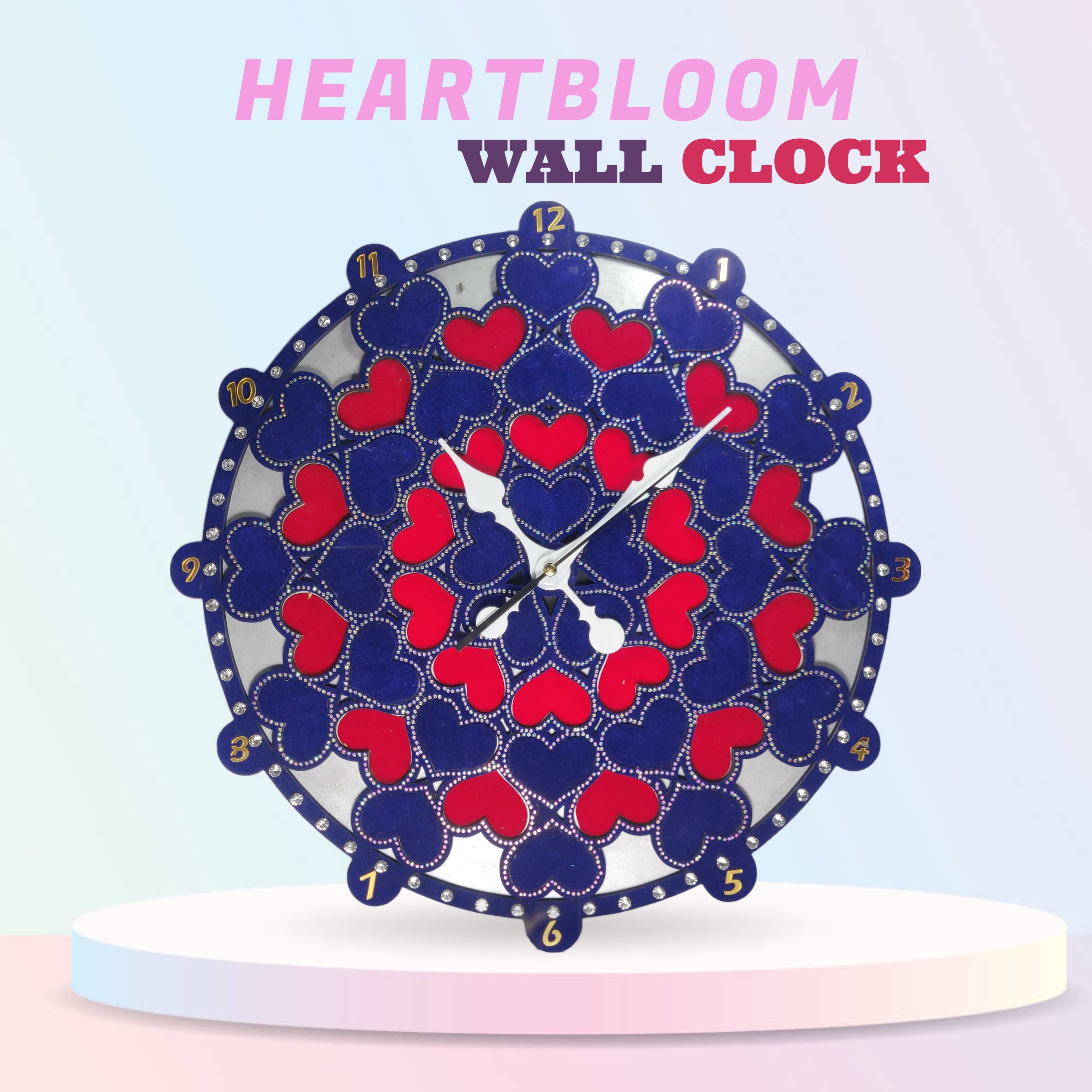 Blue Heartbloom Wooden Wall Clock.